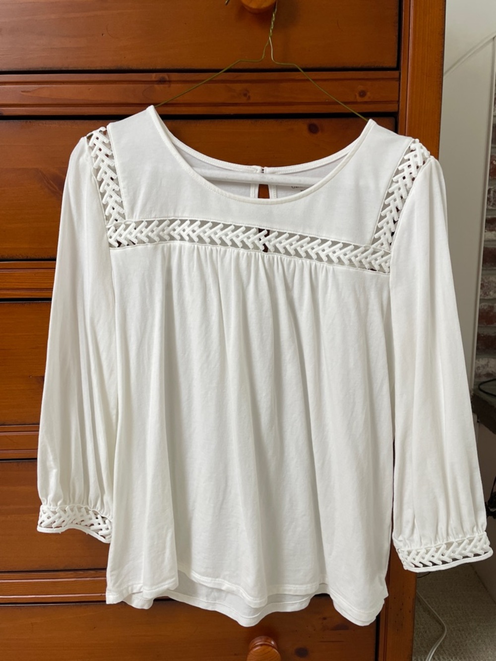 Garnet Hill White Crochet Yoke Peasant Blouse